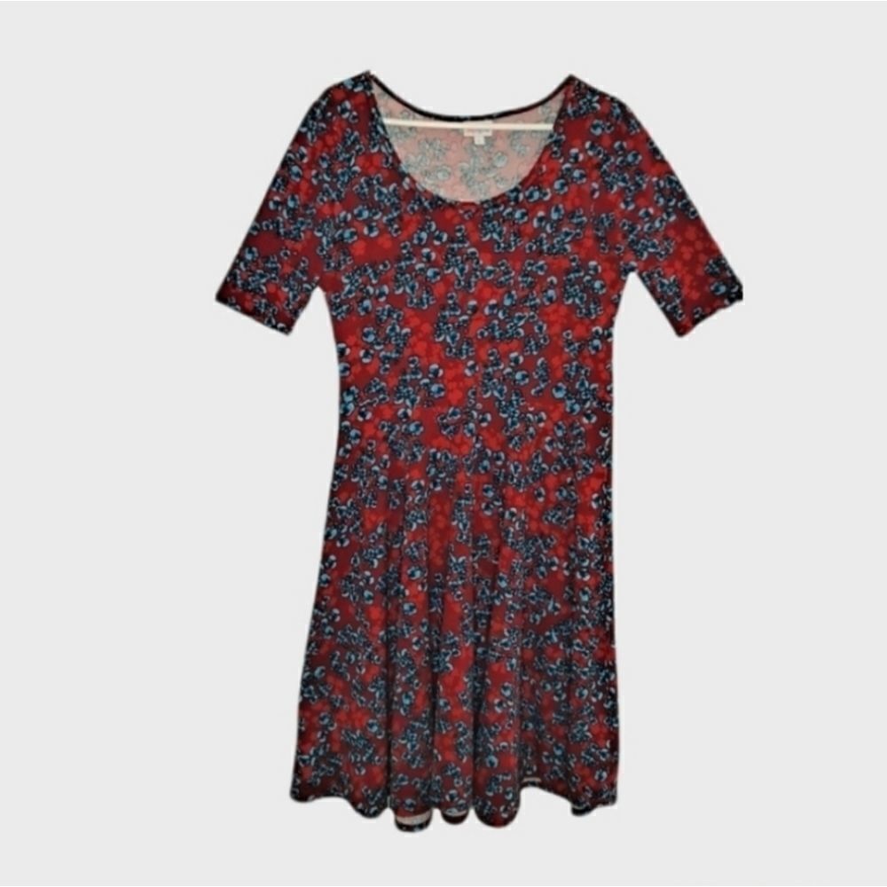 Lularoe Nicole Midi Dress Red Blue Floral Large